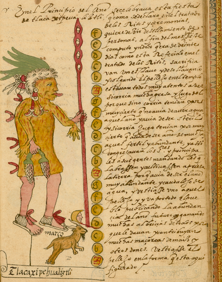 manuscript text and hand-colored illustrations from the Tovar Codex